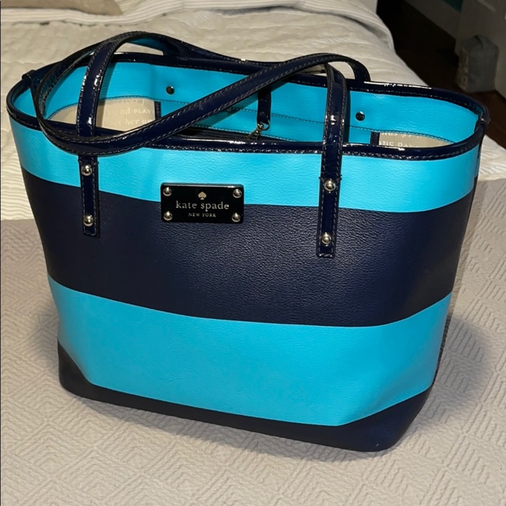 Kate Spade harmony light blue & navy striped tote